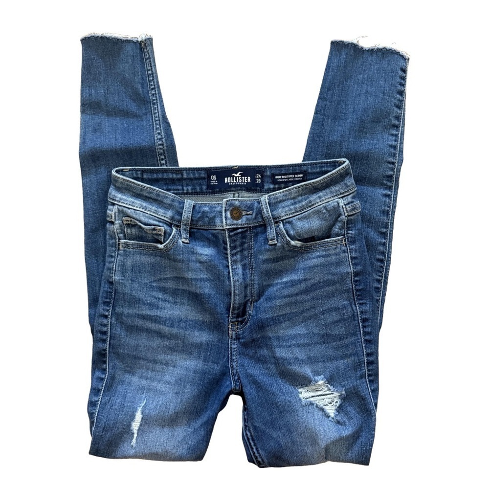 HOLLISTER🌊 Women’s High-Rise Distressed Super Skinny Jeans 👖🔥💃 Size 0 Short - Picture 3 of 16